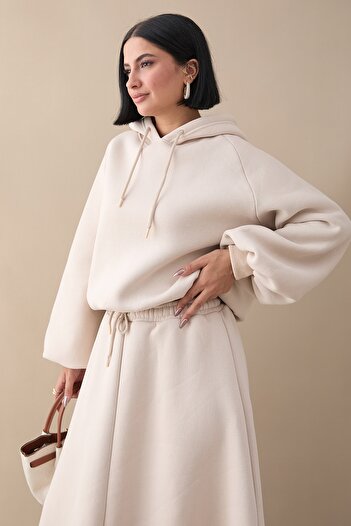 InStyle Cream Suit with Balloon Sleeve Sweat Skirt