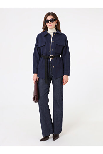 Benin Navy Blue Oversize Stamp Jacket - Benin Pocket Detailed