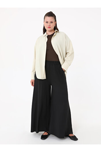 ALİA Viscose Fabric Plus Size Trousers -Black -
