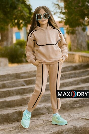 MAXI DRY Girl's Hundred Percent Cotton Hooded Double Bottom Top Set
