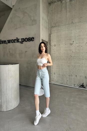 XRAY JEANS Γυναικείο ψηλόμεσο τζιν σορτς μέχρι το γόνατο με τσέπες Ice Blue