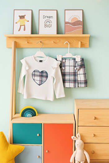 Nimini Kids Plaid Patterned Ruffle Detail Badili Shorts Skirt Girls' Top and Bottom Set (3-8 Years Old)
