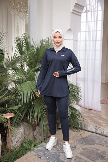 MİMİ Luxury Wear Σετ γυναικεία φόρμα jogger Navy Blue - με φερμουάρ, ύφασμα κατάδυσης, κανονική εφαρμογή