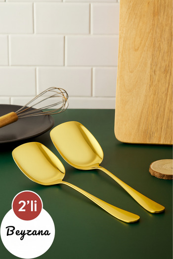 BEYZANA Practical 2Pcs Stainless Gold Steel Luxury Serving Salad Spoon Spatula Steel Food Serving Spoon 21cm
