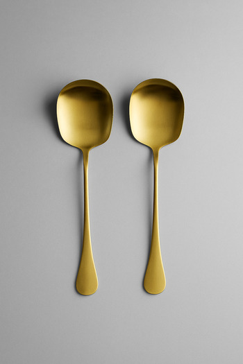 BEYZANA Practical 2Pcs Stainless Gold Steel Luxury Serving Salad Spoon Spatula Steel Food Serving Spoon 21cm
