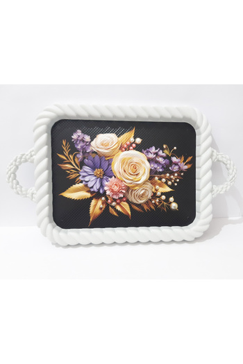 renkli çiçekler Tea Tray 37X29X2.5 cm Patterned Plastic Rectangular Tea Coffee Tray Presentation Tray