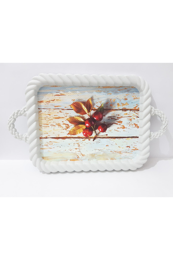 renkli çiçekler Tea Tray 37X29X2.5 cm Patterned Plastic Rectangular Tea Coffee Tray Presentation Tray