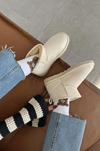 STRASWANS Asia Women's Furry Thick Sole Suede Ankle Boots Beige