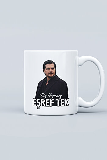gavebutik EŞREF RÜYA ''Siz Hepiniz Eşref Tek'' Baskılı Hediyelik Seramik Kupa Bardak Makinede Yıkanabilir