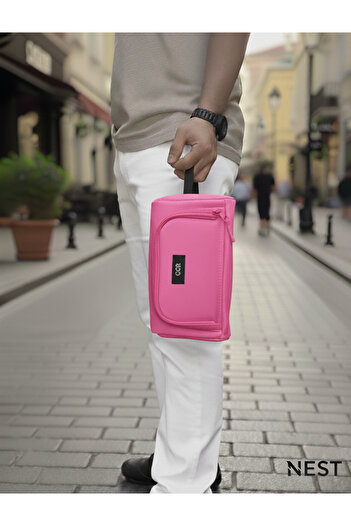 Nest Life Lüks Portfolio El Çantası, Ofis Çantası, Pembe Kalemlik, Bozuk Paralık Hediyeli İkili Set