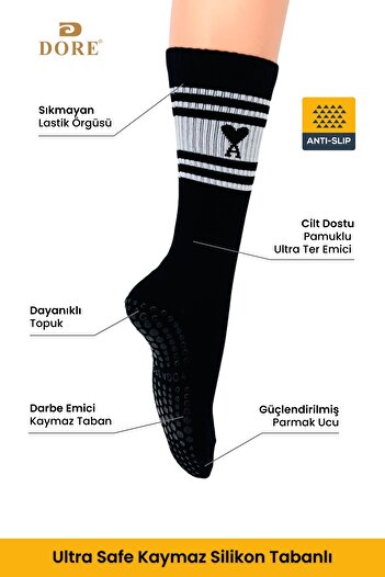 Dore Оригінальний новий сезон Premium Unisex 1 пара нековзних шкарпеток для пілатесу та йоги з нековзною підошвою, чорні