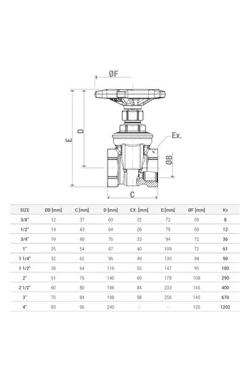 GIACOMINI R55Y007 slide valve, 1 1/2", brass, internal thread, manual, for water and steam, 16 bar