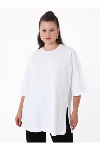 ALİA Plus Size Crew Neck T-Shirt - White - Alia