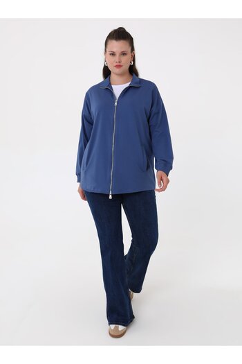 ALİA Plus Size Short Knitted Jacket -Navy- Alia