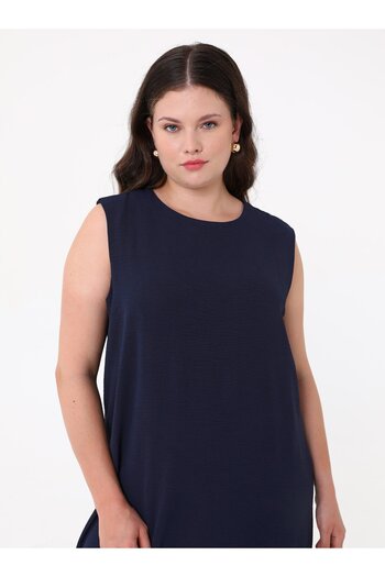 ALİA Plus Size Sleeveless Aerobin Dress - Navy Blue -