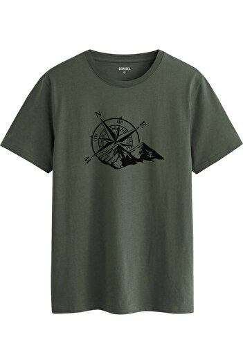 DK DAKSEL Navy Blue Color Basic Travel Compass Printed Men's T-Shirt