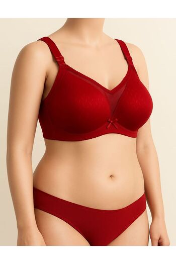 enmodaiçgiyim Burgundy Plus Size Tulle Detailed Unpadded Wire Free Bra C Cup Comfortable and Stylish Underwear