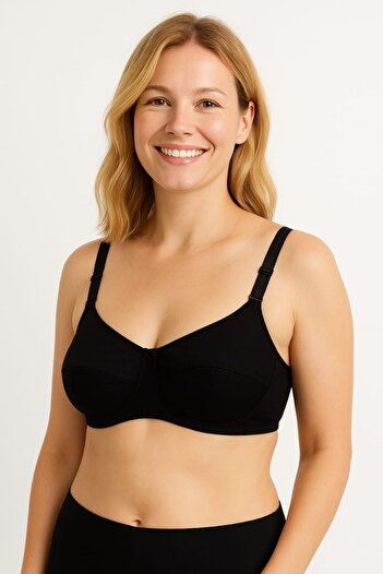 enmodaiçgiyim Black Sponge-Free Underwire Cotton Combed Bra – Ideal for Comfortable and Natural Daily Use