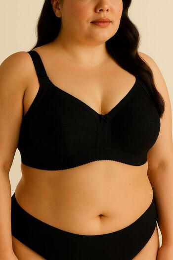 enmodaiçgiyim Black Plus Size Patterned Non-Padded Wirefree Push-Up C Cup Bra – Breathable Comfortable Underwear
