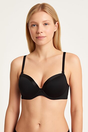 enmodaiçgiyim Black Satin Detailed Padded Bra |   Comfortable & Stylish Supported Model