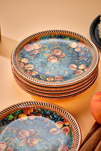 EMBazaar 6-Piece Peach Garden Series Full Pattern/Pie Presentation Plate/Dessert Plate/ Breakfast Serving Plate/Plate