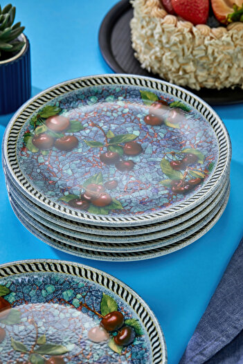 EMBazaar 6-Piece Cherry Garden Series Full Pattern Cake Presentation Plate/Dessert Plate/Breakfast Serving Plate/Plate