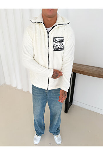 Gameyal Unisex Oversize Closed 24/7 Plush Fleece Cardigan College Jacket
