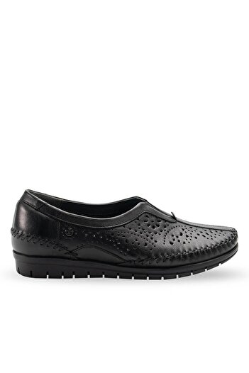 Forelli Twin 23409 Black Perforated Genuine Leather Women's Shoes