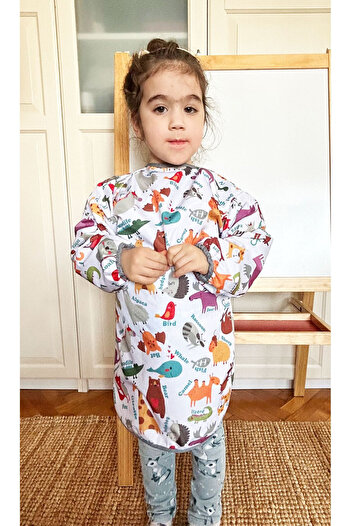 yorni 7-11 Years Old, Zoo, Liquid-Proof, Extra Large Fit, Long Sleeve Children's Activity Painting Apron