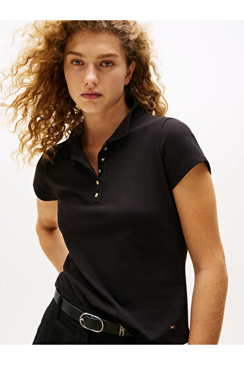Tommy Hilfiger Gold-Tone Button Slim Fit Polo T-Shirt