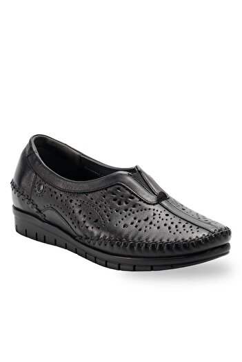 Forelli Twin 23409 Black Perforated Genuine Leather Women's Shoes