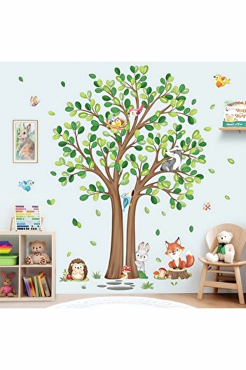 Grafikup Forest Animals and Big Jungle Tree Wall Sticker Set - Kids Room Nursery Decor Set
