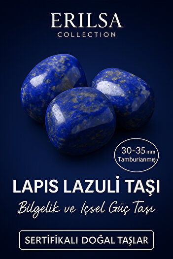 Tesbih Atölyesi Sertifikalı Tamburlanmış Lapis Lazuli Taşı Kütle 30-35 mm – Bilgelik ve İçsel Güç Taşı