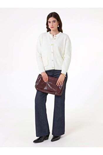Refka Button Detailed Boucle Yarn Knitwear Cardigan - Ecru - Refka