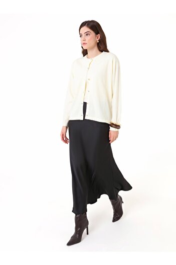 Refka Flared Satin Long Skirt - Black -