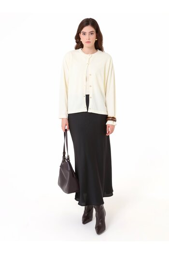 Refka Flared Satin Long Skirt - Black -