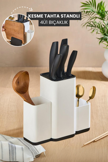 Orvila 4-in-1 Knife Holder Spoon Rest Cutting Board Stand Kitchen Countertop Upright Organizer