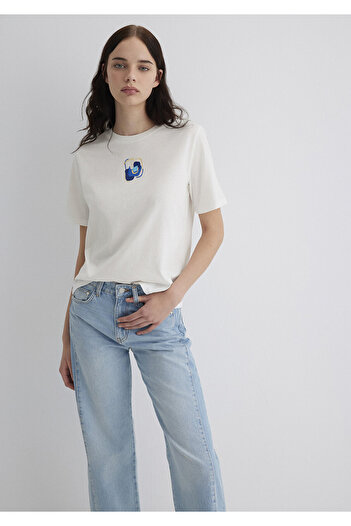 Mavi Evil Eye Bead Printed White T-Shirt Regular Fit 1613444-70057