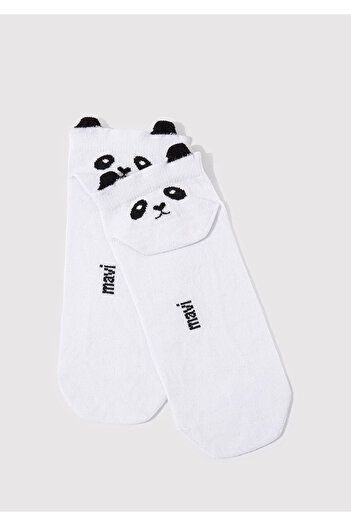 Mavi White Panda Embroidered Booties Socks - 1912466 -620