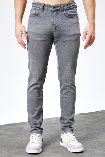 HLT JEANS Men's Gray Slim Fit Grinded Lycra Denim Trousers Hlthe001942