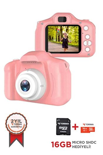 Torima Pembe Renk CMR7 + SD Card Hediyeli 1080p Hd Çocuk Kamera Dijital Fotoğraf Makinesi