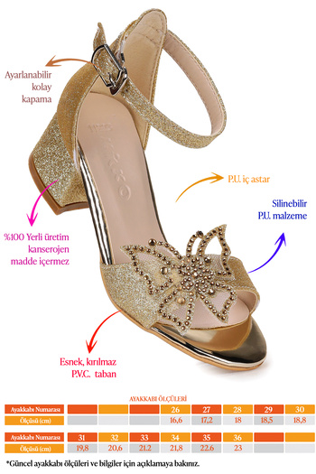 Kiko Kids Zete Sand Glitter Girls' 4 cm Heeled Sandals Evening Dress Shoes