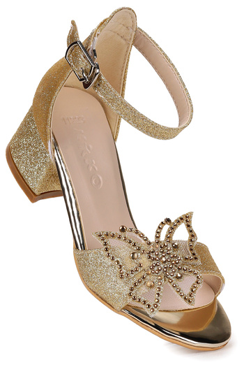Kiko Kids Zete Sand Glitter Girls' 4 cm Heeled Sandals Evening Dress Shoes