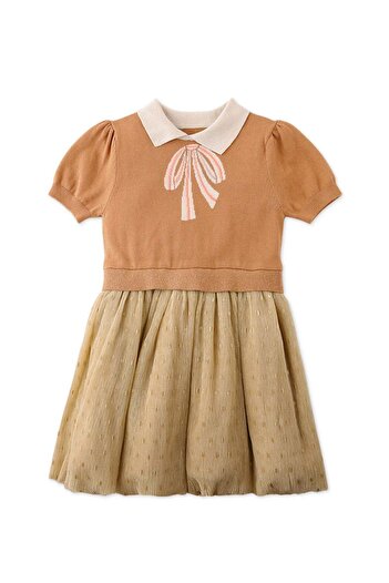 Gingersnaps Girls' Short Sleeve Dress with Front Bow Design