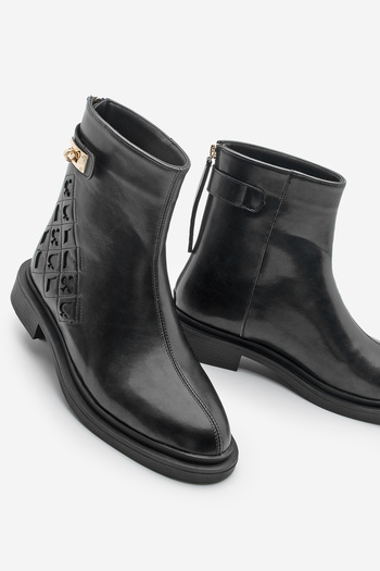 Marjin Women's Buckle Back Zipper Casual Boots Himpa Black