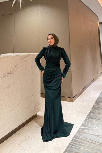Tarzım Tuba Tailed Zara Fabric Sleeves Tassel Hijab Evening Dress