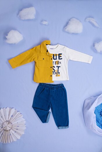 Lamonde 3'lü Denim Pantolon-Sweatshirt Ceketli Takım %100 Pamuk / 9-12-18-24 Ay