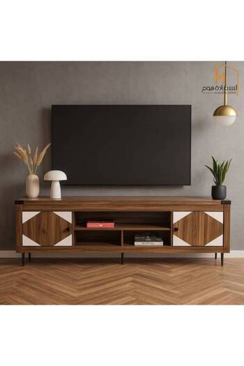 Al Saada Home TV Unit - 180×40×55 cm - White and Walnut