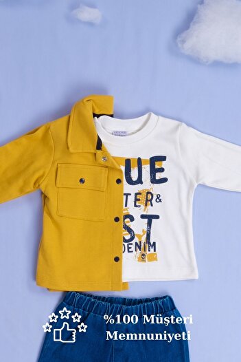 Lamonde 3'lü Denim Pantolon-Sweatshirt Ceketli Takım %100 Pamuk / 9-12-18-24 Ay