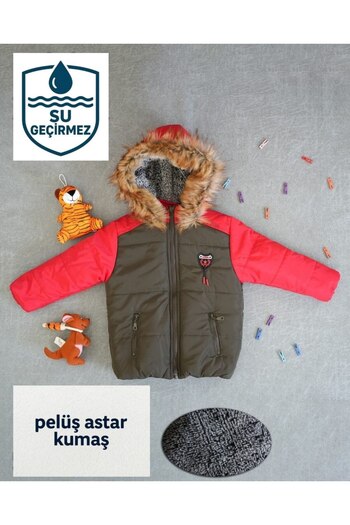 asiltr Thick Waterproof Hooded Inflatable Children's Coat with Fur Inside. 1 Year Old /2 Years Old/3 Years Old/4 Years Old